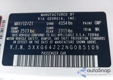 2022 Kia K5 Gt-Line из США, поврежденный, VIN 5XXG64J22NG085109